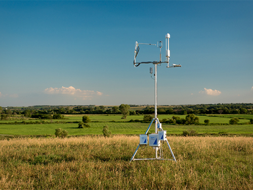 Scientific instrument tower in field