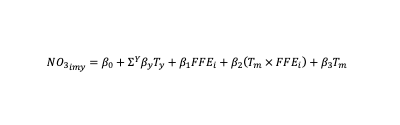 〖NO_3〗_imy=β_0+Σ^Y β_y T_y+β_1 FFE_i+β_2 (T_m×FFE_i )+β_3 T_m