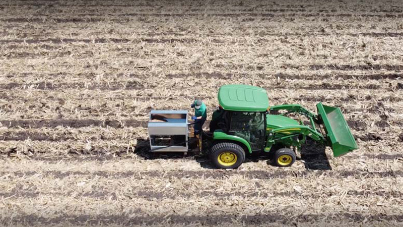 Tractor working in field