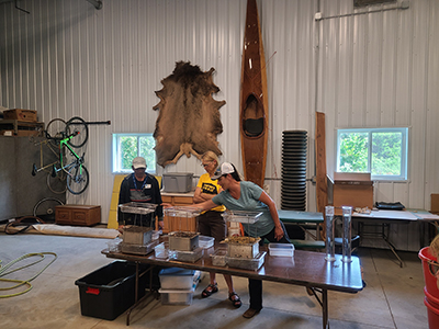 People working together behind table