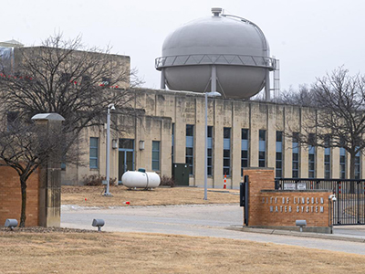 Large building with tank above building