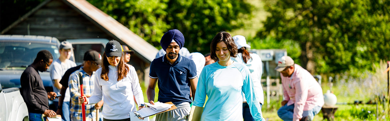 Group walking in agriculture field
