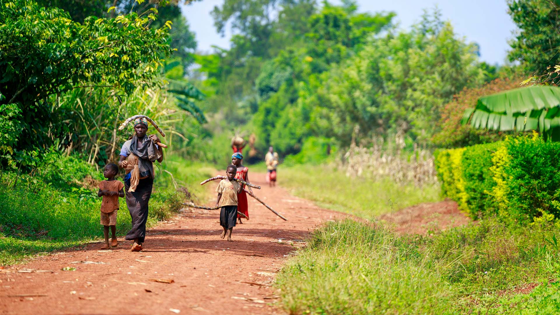 African family on trail