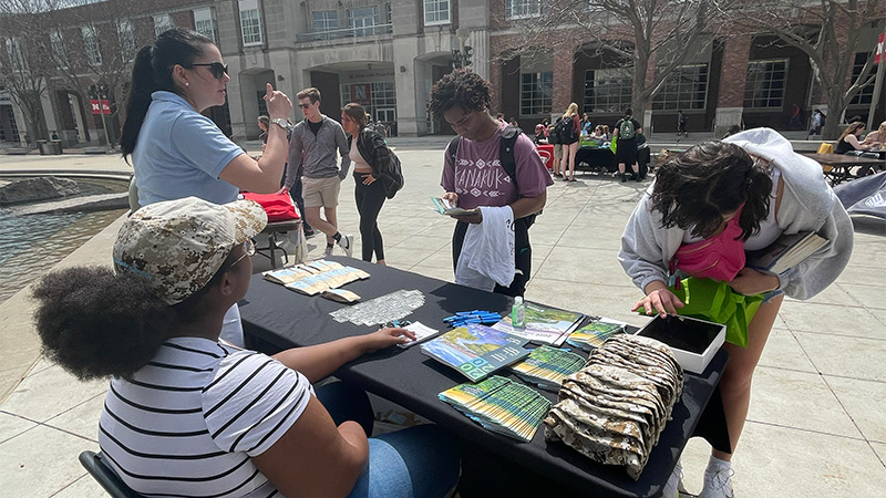 Group around table outdoors