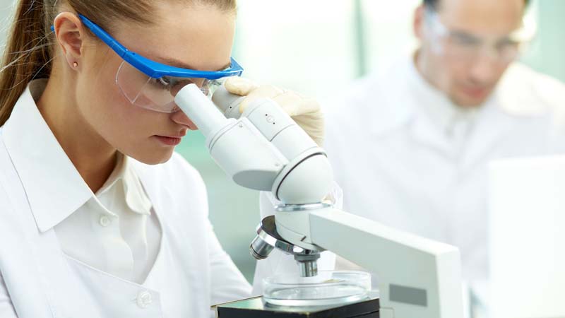 Person looking in microscope