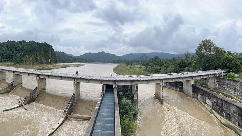 Water running under bridge