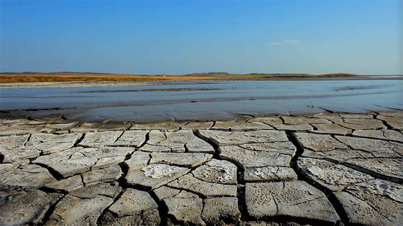 Cracked soil on edge of lake